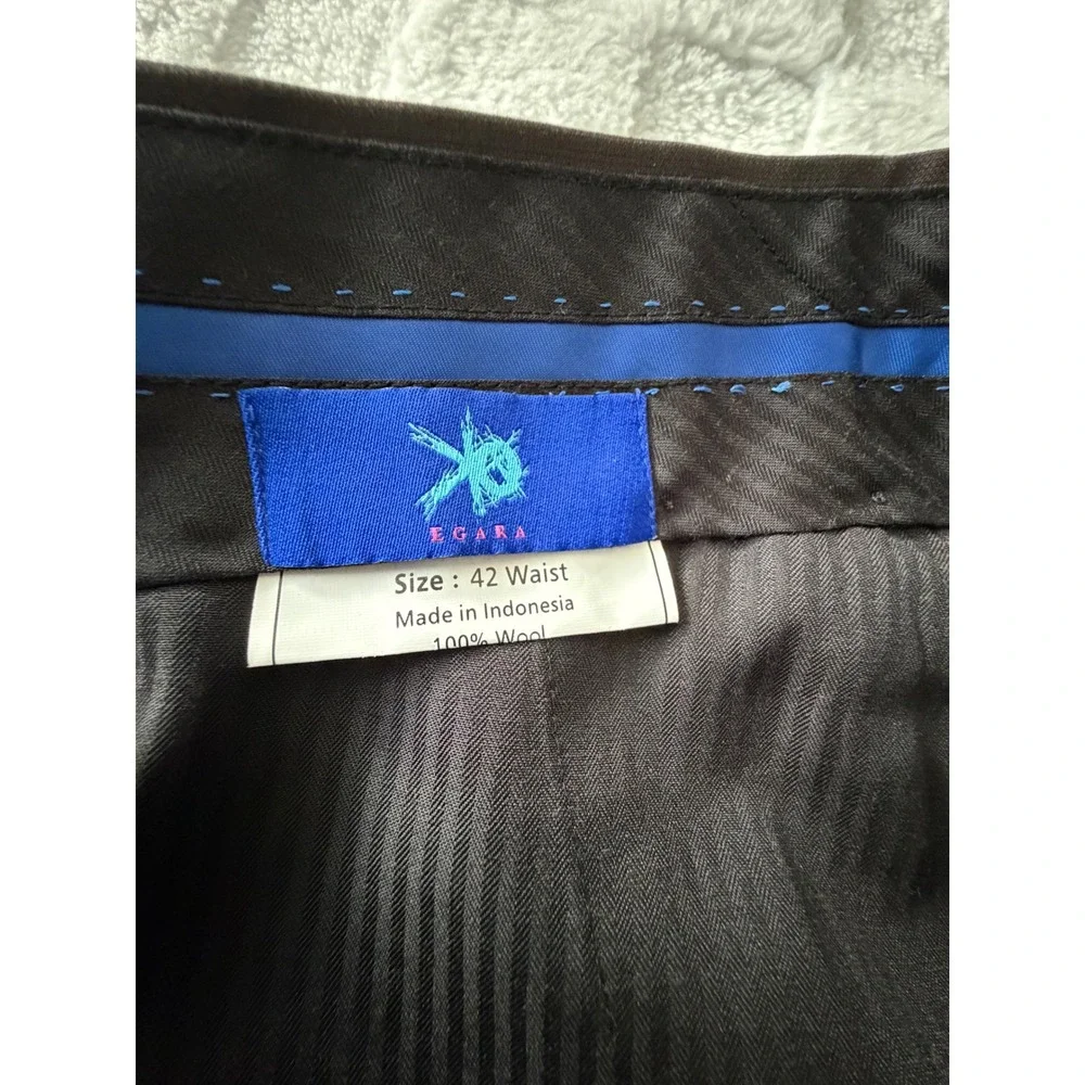 NWT- Egara Mens 42W 100% Wool Dress Pants Brown Flat Front Unfinished Hem